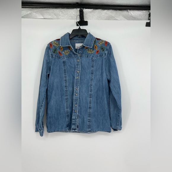 Vintage Westbound Embroidered Denim Shirt Fall Leaf Button-Up Long Sleeve Top L - Picture 6 of 8